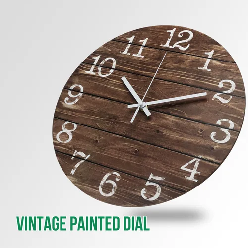 Miniatura 5 de Reloj de pared de 12 pulgadas de imitación de madera, silencioso, sin tictac, para interiores, reloj redondo marrón decorativo, rústico
