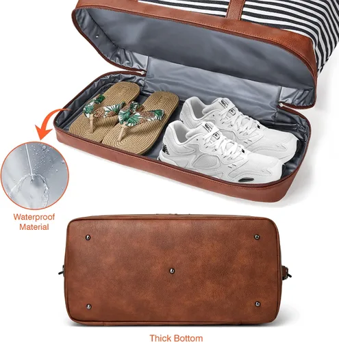 Miniatura 5 de OPAGE Bolsa de fin de semana para mujer, bolsa de lona con compartimento para zapatos, bolsa de viaje de 3 piezas