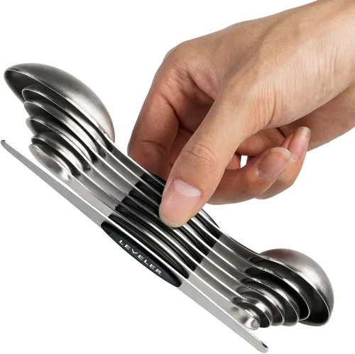 Miniatura 10 de Juego de cucharas medidoras magnéticas de acero inoxidable apilables de doble cara, cucharaditas y cucharadas para medir ingredientes secos y Color 6