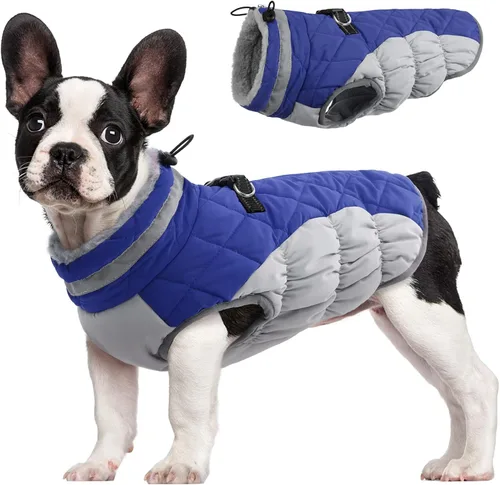 Miniatura 27 de FUAMEY - Chaqueta de invierno para perro, chaleco acolchado con arnés, ropa cálida para mascotas, abrigo con cremallera, impermeable, para perros