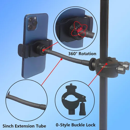 Miniatura 6 de Soporte de teléfono para micrófono, soporte flexible 360 para micrófono, poste de cuello de cisne ajustable, giratorio compatible con iPhone