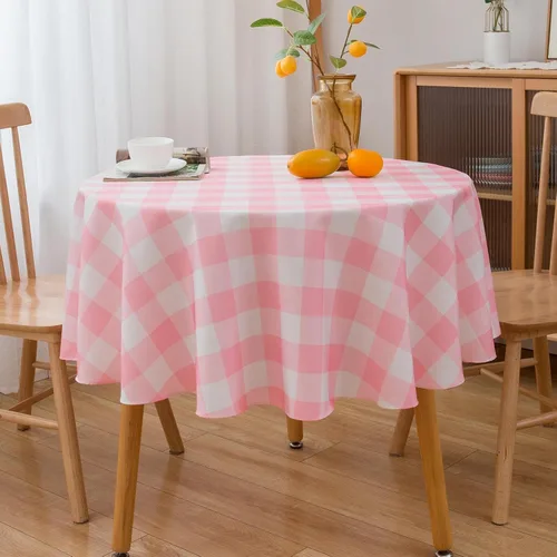 Miniatura 2 de Mantel Redondo Rosa de 60 Pulgadas Mantel a Cuadros Gingham - Cubierta de Mesa de Poliéster Rosa y Blanco a Cuadros Plaid Reutilizable Resistente al