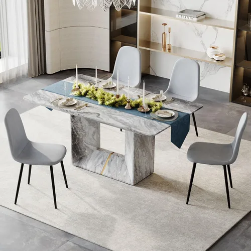 Miniatura 12 de Conjunto de mesa de comedor MUUOKY para 4, mesa de cocina de 63'' y sillas para 4, conjunto de mesa gris y 4 sillas modernas, adecuado para comedor