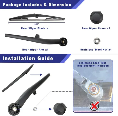 Miniatura 5 de Conjunto de limpiaparabrisas trasero compatible con Jeep Commander 2006-2010, repuesto 5174877AA, 05174877AA, 55156514AB, 05174876AA