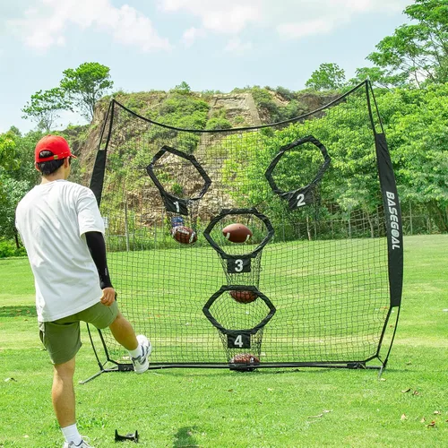 Miniatura 4 de BaseGoal Redes de fútbol de 8 x 8 pies para lanzar, objetivo de fútbol, equipo de entrenamiento de mariscal de campo con 4 bolsillos para mejorar