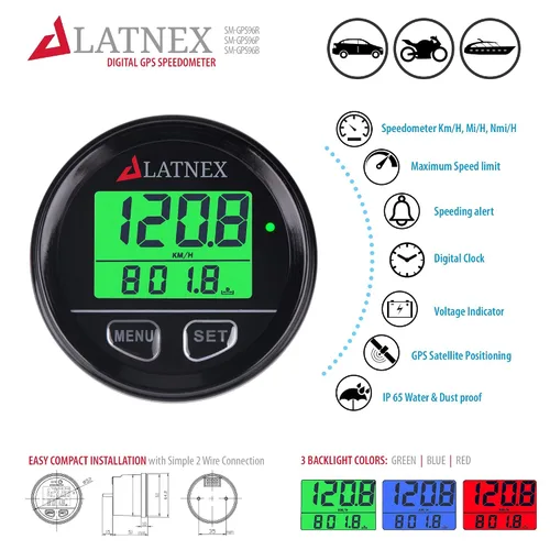 Miniatura 2 de Velocímetro GPS impermeable con 3 colores de retroiluminación y odómetro reiniciable. Universal adecuado