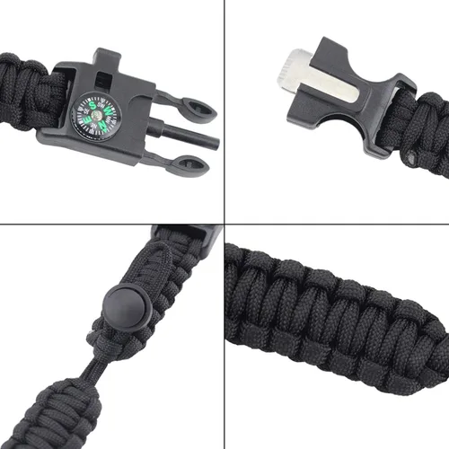 Miniatura 4 de MansWill Pulsera de supervivencia ajustable 5 en 1, nuevo kit de pulsera deportiva de emergencia de 7 núcleos, brújula impermeable, silbato