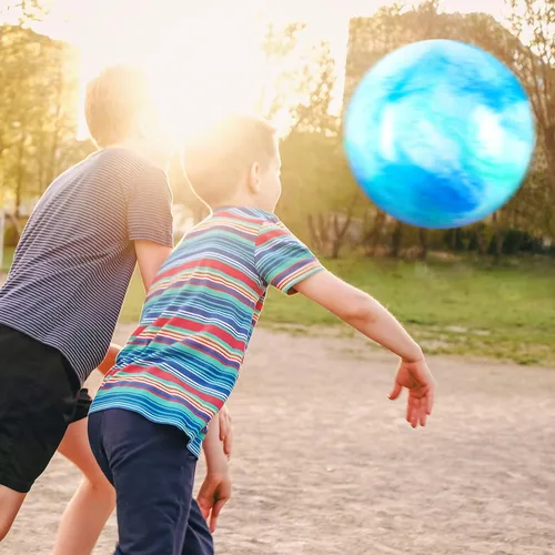 Miniatura 6 de Deekin 2 Piezas Pelotas Saltarinas Marmoleadas de 15 Pulgadas 18 Pulgadas Pelotas Sensoriales de Goma Inflables Grandes para Patio de Juegos Azul