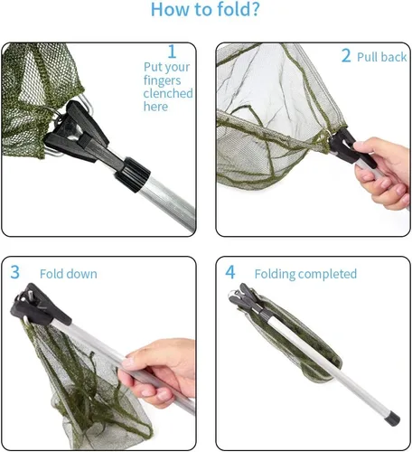 Miniatura 4 de YVLEEN Red de pesca para niños para lagos, redes de minnow para niños, mango telescópico plegable de aluminio para caña de pescar y malla de nailon