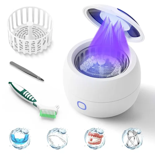 Máquina limpiadora ultrasónica de retenedores 2025 – Limpiador de dentaduras postizas de 45 kHz para protectores nocturnos y bucales – Limpiador