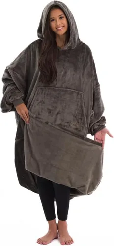 THE COMFY Dream | From Shark Tank | Patented | No Sherpa | Light Wearable Blanket Hoodie | Gift for Women & Men | One Size Gris Oscuro Largo