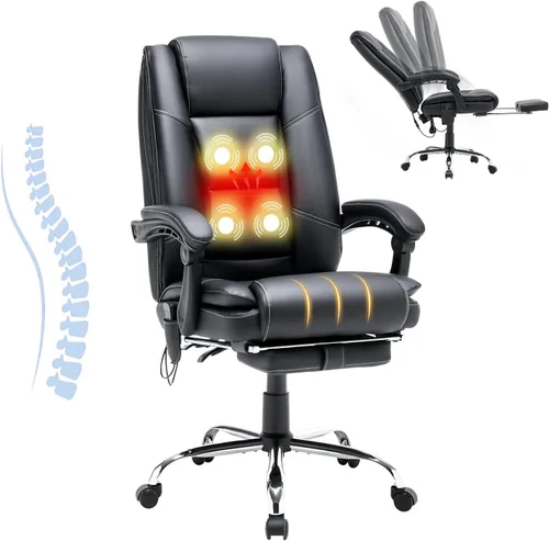 Miniatura 10 de HOMREST Silla de oficina climatizada con masaje vibratorio, silla de escritorio ejecutiva ergonómica con reposapiés retráctil y soporte lumbar