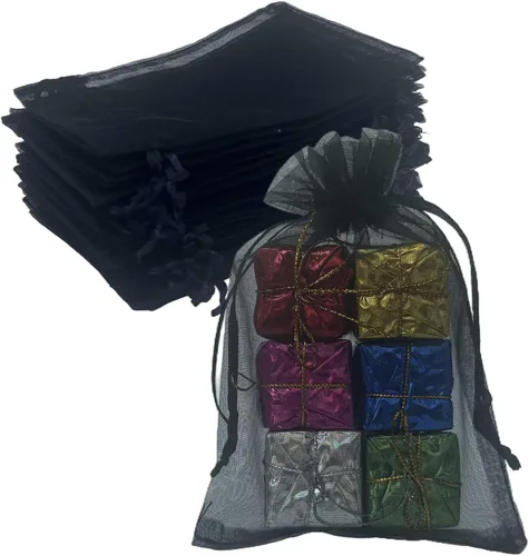 Miniatura 36 de Bolsas de regalo de organza de 5 x 7 pulgadas con cordón para joyas, dulces, flores de lavanda secas, 100 bolsitas rojas, bolsa de malla de tela