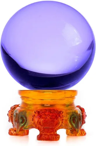 Miniatura 20 de Amlong Crystal bola de cristal de 3 pulgadas (80 milímetros) con base de secoya con diseño de león Morado