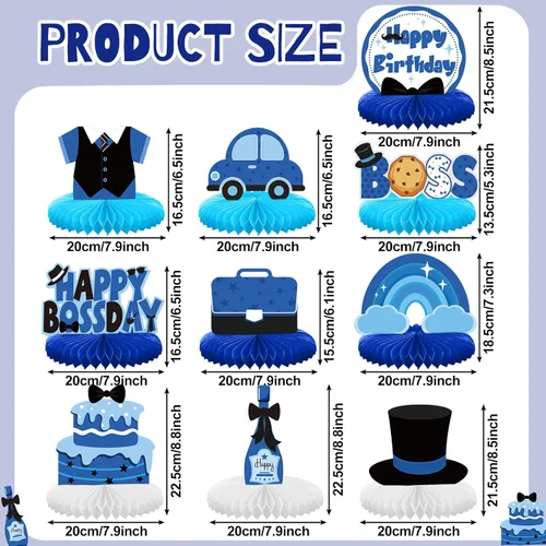Miniatura 2 de SATINIOR 10 piezas de centro de mesa para niños, centros de mesa para jefe, decoraciones de cumpleaños de jefe, juego de decoración de panal
