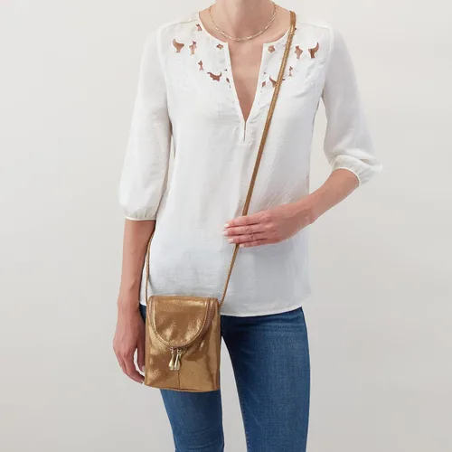 Miniatura 2 de HOBO Bolso elegante de helecho para mujer, estructura de cuero con cierre de cremallera superior, interior forrado impreso y bolsa de correa cruzada