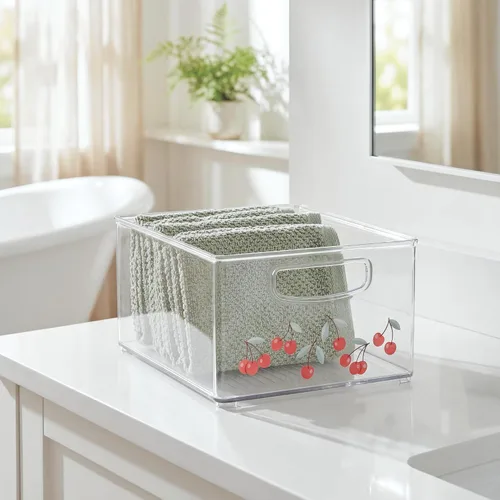 Miniatura 7 de iDesign Bathroom Organizer Bin, Decorative Print - Stackable Plastic Storage Basket for Makeup & Vanity Organization - Clear/Red