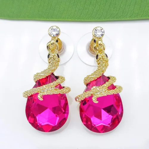 Miniatura 66 de Navachi Pendientes colgantes de gota de serpiente con forma de pera multicolor de cristal chapado en oro de 18 quilates