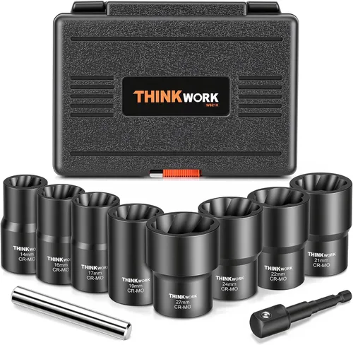 Miniatura 9 de THINKWORK Herramienta de extracción de tuercas de rueda de 1/2 pulgada, kit de extracción de bloqueo de rueda de 5 piezas, removedor de tuercas