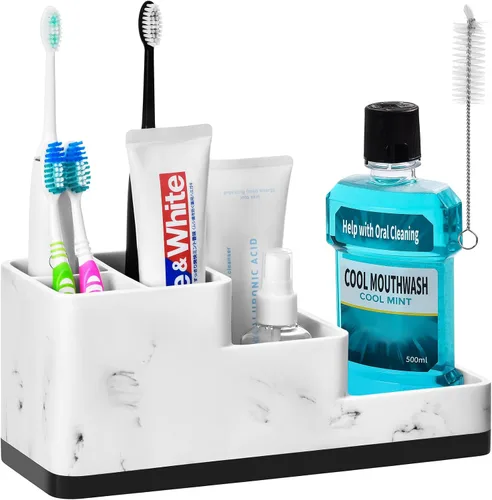 Miniatura 8 de VITVITI Portacepillos de dientes para baño, organizador de baño, encimera de baño, 5 compartimentos, accesorios de baño, almacenamiento para pasta