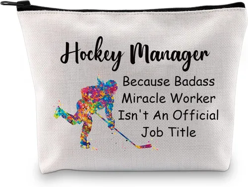 JXGZSO Bolsa de maquillaje de hockey Because Badass Miracle Worker Isn't an Official Job Title Hockey Lover Hockey Player Manager Regalo