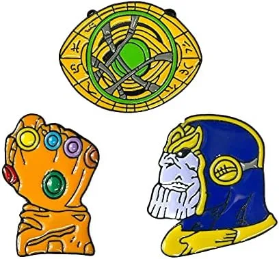 Miniatura 8 de OYSTERBOY 3 broches de esmalte de calidad premium Thanos el infinito guantelete guante ojo de Agamotto Super héroes símbolo para cosplay disfraz