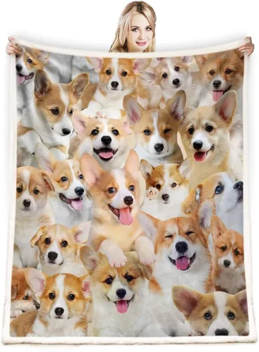 Manta de regalo Corgi, manta de perro de dibujos animados para amantes, niños, niñas, adultos, bonita decoración de cachorro, 50 x 60 pulgadas para