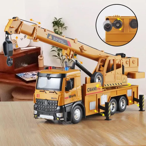 Miniatura 4 de OANMYJJO Camión de Grúa de Juguete Infantil de Metal Modelo de Grúa de Fundición a Presión, Juguetes de Camiones de Construcción con Sonidos y Luces