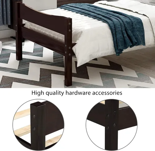 Miniatura 4 de Anwick Base de cama individual de madera con cabecero y estribo, base de colchón de plataforma con soporte de listones de madera para niños, Espresso