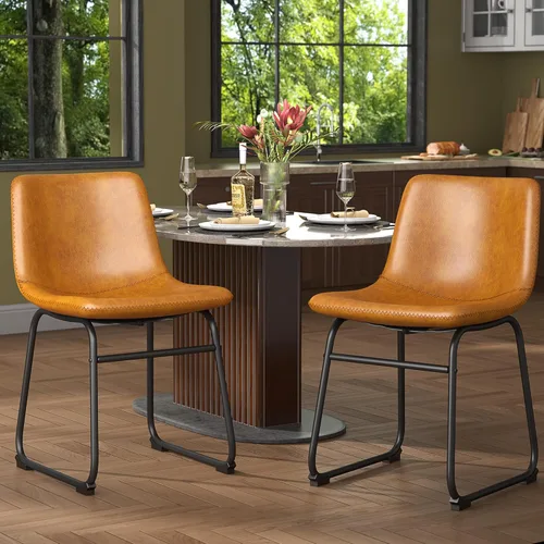 Miniatura 47 de YaFiti - Juego de 2 sillas de comedor de 18 pulgadas, sillas modernas tapizadas para comedor con cojines de piel sintética y patas de metal, silla