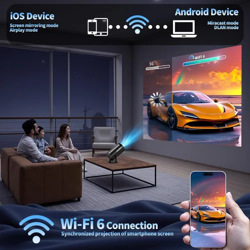 Miniatura 7 de Mini proyector 4K compatible con 1080P FHD - Keystone automático 270° giratorio, WiFi 6 y Bluetooth 5.2, Smart Android TV OS, proyector portátil