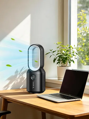 Miniatura 7 de let'me Ventilador de escritorio de 13 pulgadas, pequeño ventilador de mesa sin aspas, ventilador oscilante de 106° con control táctil de 3
