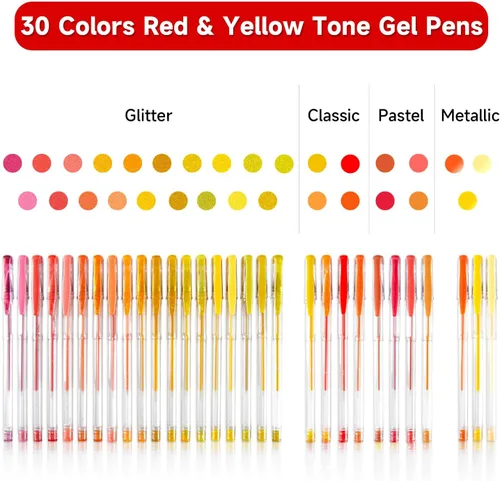 Miniatura 2 de Shuttle Art Paquete de 60 bolígrafos de gel de tono rojo amarillo, 30 bolígrafos de gel rojo, naranja, amarillo, con 30 recambios para adultos