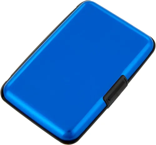 Miniatura 40 de Porta tarjetas de crédito pequeño con bloqueo RFID, cartera metálica delgada, mini, de aluminio, funda dura para mujeres y hombres