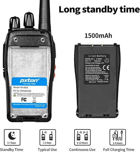Miniatura 4 de pxton walkie talkies, 666S walkie talkies para adultos de largo alcance recargable con auriculares y batería de iones de litio, radios de 2 vías