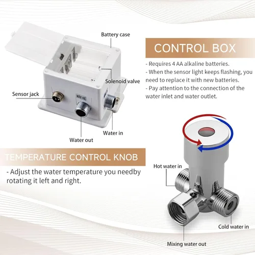 Miniatura 6 de Grifo de lavabo de baño sin contacto con sensor de movimiento automático, grifo de baño comercial con placa de cubierta, grifo de latón macizo de 1