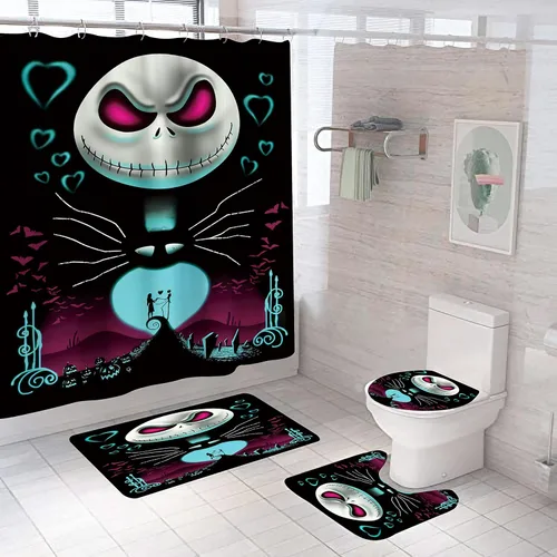 Miniatura 11 de Juego de 4 cortinas de ducha de Navidad para niños, decoración de Halloween con 12 ganchos de cortina para baño, impermeable, 71 x 71 pulgadas (D13)