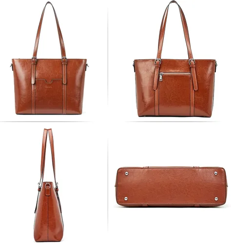 Miniatura 7 de BOSTANTEN Bolso de mano de cuero para mujer para laptop, bolsa al hombro de oficina, maletín vintage de 15.6 pulgadas, bolso de trabajo