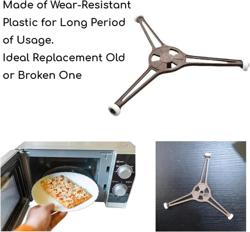 Miniatura 7 de Paquete de 1 bandeja de placa giratoria plana para horno de microondas, soporte giratorio de triple brazo con ruedas, brazo de repuesto de rodillo