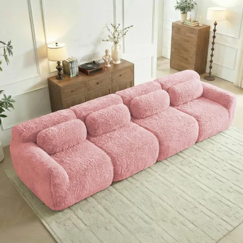 Miniatura 13 de Sofás de nube sin hueso de 80.4 pulgadas, tela de felpa suave y esponjosa, sofá cama modular con 2 otomanas, sofás de dos plazas de chocolate,