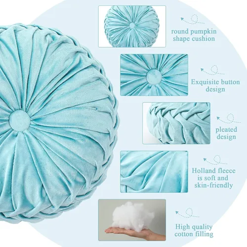 Miniatura 3 de Drydiet 1 almohada redonda de terciopelo, plisada, decorativa de diámetro, con diseño de calabaza, estilo bohemio, para sofá, decoración del hogar