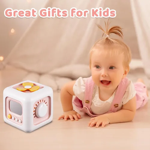 Miniatura 6 de SOCBTNSO Cubo ocupado, juguetes para regalos de niña de 1 año, Montessori para bebé, juguetes sensoriales de viaje para niños pequeños de 1 a 3, Rosa