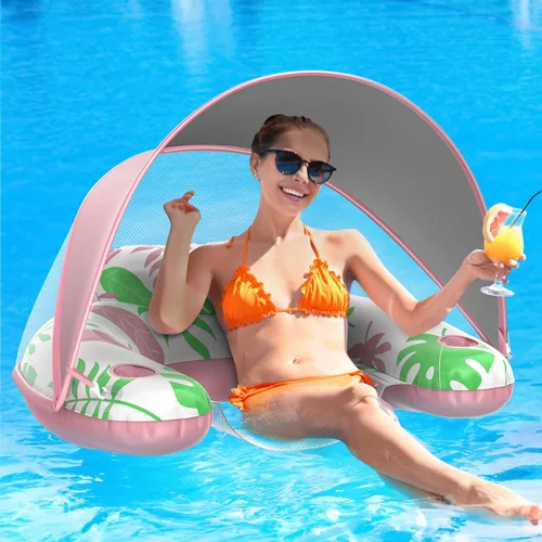 Miniatura 10 de LAYCOL Flotadores de piscina premium para adultos con dosel, elegante tumbona de piscina, flotadores de piscina resistentes para adultos, flotadores