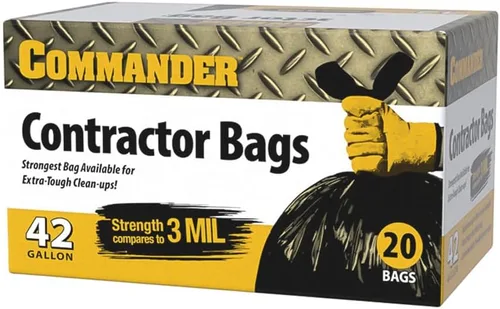 Commander Bolsas de contratista resistentes de 42 galones de 3 milésimas de pulgada de pulgada de grosor con bridas de solapa, 32 x 46 pulgadas,