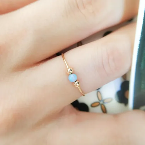 Miniatura 3 de Anillo de ansiedad anti estrés oro alivio del estrés Fidget preocupación anillo ajustable ópalo azul anillo giratorio chapado en oro