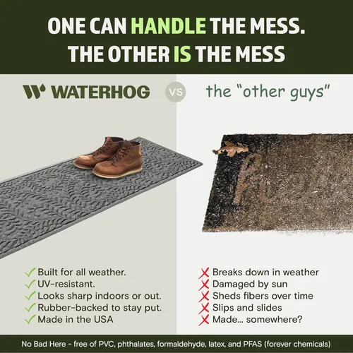 Miniatura 5 de WaterHog Tapete para Puerta Interior/Exterior, 2' x 5', Fabricado en Estados Unidos, Alfombra de Puerta Frontal Duradera y Antideslizante, Gris