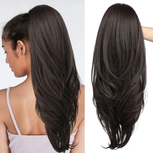 SEIKEA Extensión de cola de caballo versátil con cordón, 26" de largo, cabello ondulado multicapa, clip para cola de caballo, extensiones de pelo