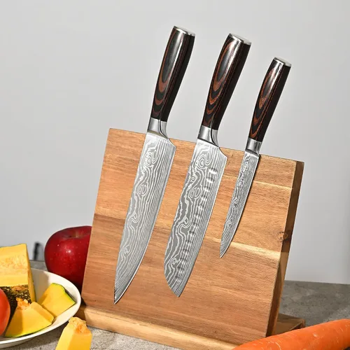 Miniatura 9 de Juego de cuchillos de chef de cocina profesional, Razor Sharp de acero alemán de alto carbono, 3 piezas, mango ergonómico de madera de Pakkawood