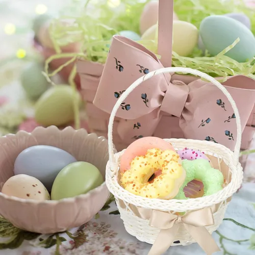 Miniatura 3 de Cesta de mimbre con asa, cesta de flores de ratán, huevos de Pascua, cesta de dulces para decoración