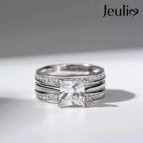 Miniatura 3 de Jeulia Anillo de compromiso de circonita cúbica grabada de 4.37 quilates para mujer, anillo de compromiso de diamantes para mujer, solitario